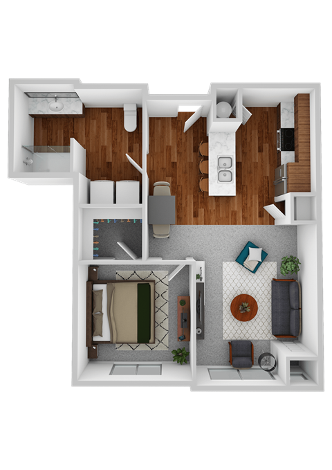 Floor plan for 1 bed, 1 bath, 640 sqft